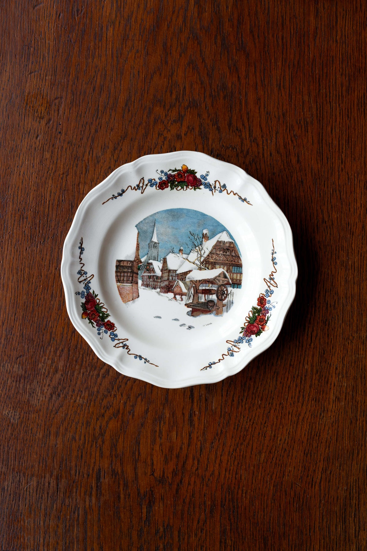 Assiette Obernai — « Le village sous la neige » — Henri Loux