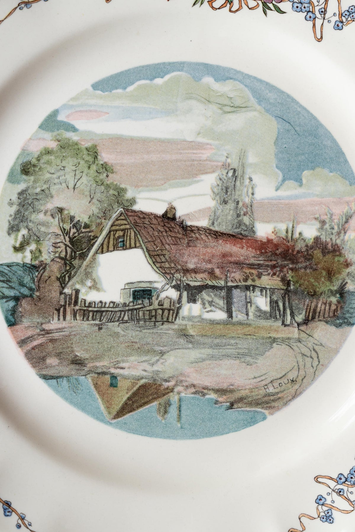 Assiette Obernai — « La grange au bord de l'eau » — Henri Loux