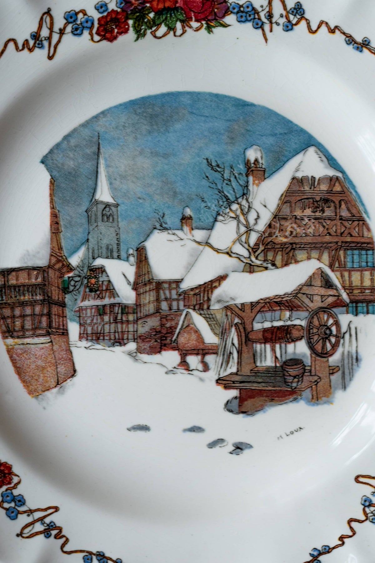 Assiette Obernai — « Le village sous la neige » — Henri Loux
